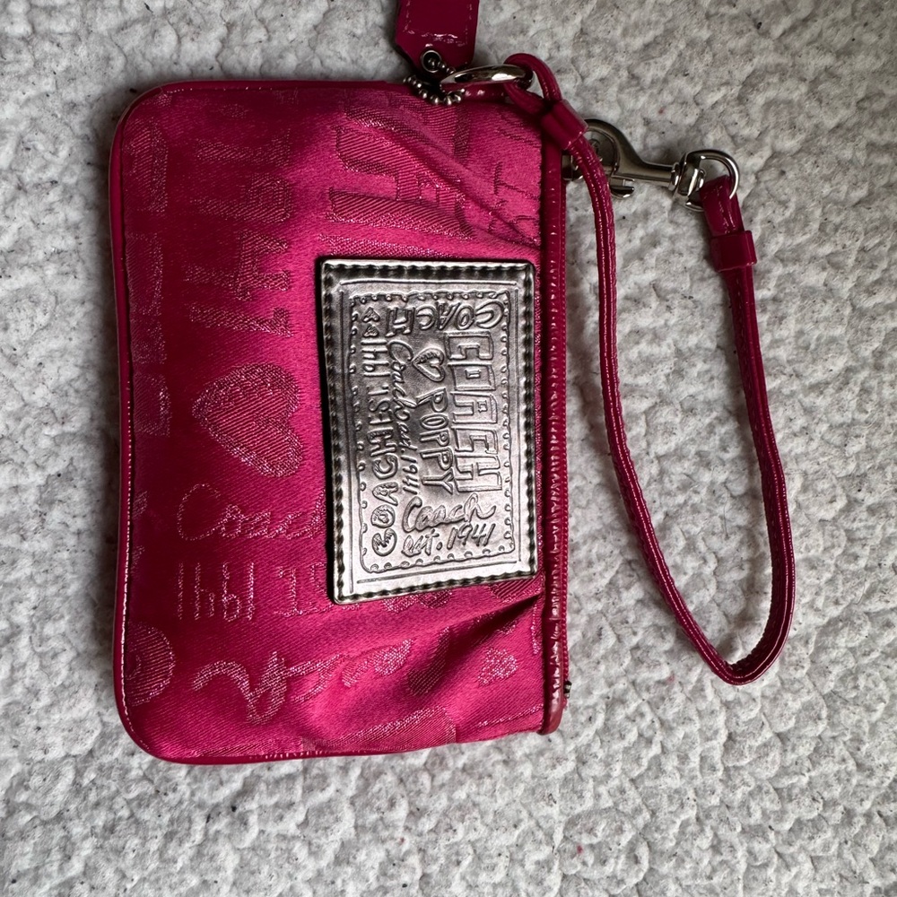 Coach Pink and Silver Metallic Wristlet